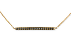 18k Yellow Gold Black Diamond Pave Mini Bar Necklace - Pendant