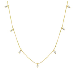 18K Gold Dangling Diamonds Charm Beaded Necklace / Diamond Necklace