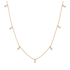 18K Gold Dangling Diamonds Charm Beaded Necklace / Diamond Necklace