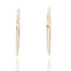 1inch 18K Yellow Gold inside out Diamond Hoop Earrings / One inch Hoops