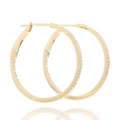 1inch 18K Yellow Gold inside out Diamond Hoop Earrings / One inch Hoops