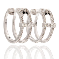 18K White Gold Double Row Diamond Huggies Earrings