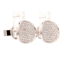 18K White Gold Diamond Pave Stardust Curved Disc Stud Earrings
