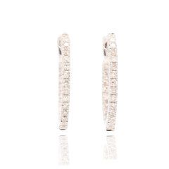 15mm 18K White Gold inside out Diamond Hoop Huggie Earrings