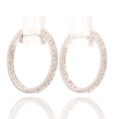 15mm 18K White Gold inside out Diamond Hoop Huggie Earrings