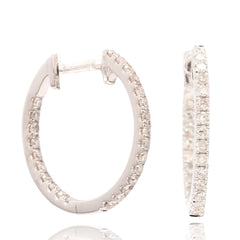 15mm 18K White Gold inside out Diamond Hoop Huggie Earrings