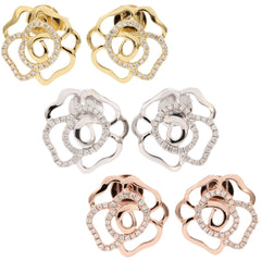 18K White Gold Pavé Diamond Open Flower Earrings.