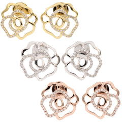 18K Rose Gold Pavé Diamond Open Flower Earrings.
