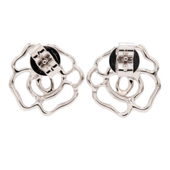 18K White Gold Pavé Diamond Open Flower Earrings.