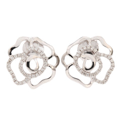 18K White Gold Pavé Diamond Open Flower Earrings.