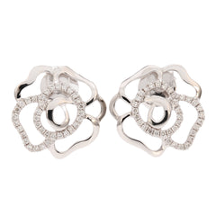 18K Rose Gold Pavé Diamond Open Flower Earrings.