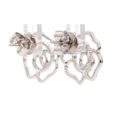 18K White Gold Pavé Diamond Open Flower Earrings.