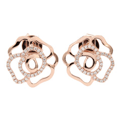 18K Rose Gold Pavé Diamond Open Flower Earrings.