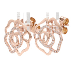 18K Rose Gold Pavé Diamond Open Flower Earrings.