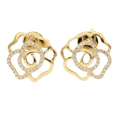 18K Rose Gold Pavé Diamond Open Flower Earrings.