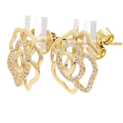 18K Yellow Gold Diamond Pavé Open Flower Earrings.