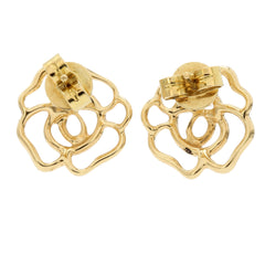 18K Yellow Gold Diamond Pavé Open Flower Earrings.