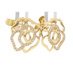 18K Yellow Gold Diamond Pavé Open Flower Earrings.