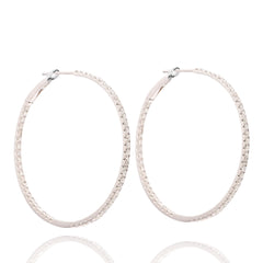 1.5 inch 18K White Gold inside out Diamond Hoop Earrings / 1 1/2" Hoops