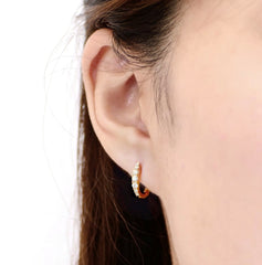 18K White Gold Diamond Huggie Hoop Earrings - 12mm