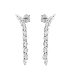 18K White Gold Natural Marquise Diamond Dangling Drop Earrings