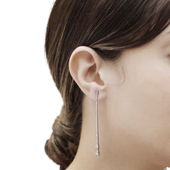 18K Gold Natural Diamond Pave Bar Dangling Earrings