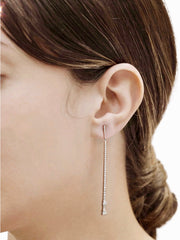 18K Gold Natural Diamond Pave Bar Dangling Earrings