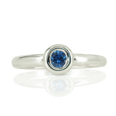 0.26 cts Bezel-Set Solitaire Sapphire Ring - 14K White Gold