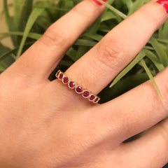 18K Yellow Gold Ruby Milgrain Bezel set Eternity Band - 3.2mm