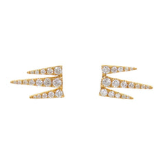 18K Yellow Gold Diamond Pave 3-spikes stud Earrings