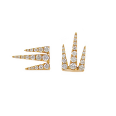 18K Yellow Gold Diamond Pave 3-spikes stud Earrings