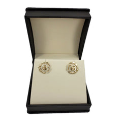 18K Yellow Gold Diamond Pavé Open Flower Earrings.