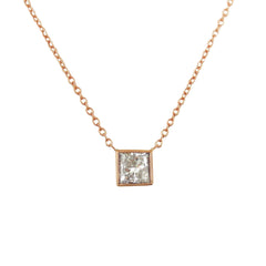 GIA 0.46 Carat Bezel Princess Cut Diamond Necklace -  14K Rose Gold