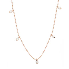18K Gold Dangling Diamonds Charm Beaded Necklace / Diamond Necklace