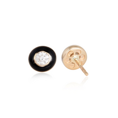 14K Yellow Gold Black Enamel Diamond Studs