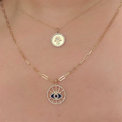 14K Gold Diamond & Hamsa Medallion Pendant Necklace