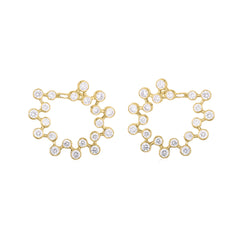 14K Gold Constellation of Bezel set Diamonds Circular Front-Facing Hoop Earrings