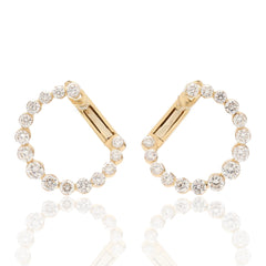 18K Yellow Gold Diamond Circular Front-Facing Hoop Earrings