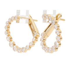 18K Yellow Gold Diamond Circular Front-Facing Hoop Earrings