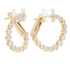 18K Yellow Gold Diamond Circular Front-Facing Hoop Earrings