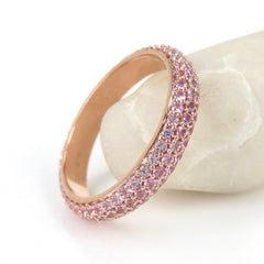 Three Row Pavé Light Pink Sapphires Eternity Band -18K Rose Gold