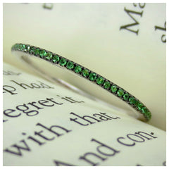 Micro Pavé Tsavorite Garnet Eternity Band-  18K White Gold