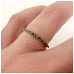 Micro Pavé Tsavorite Garnet Eternity Band-  18K White Gold