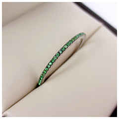 Micro Pavé Tsavorite Garnet Eternity Band-  18K White Gold