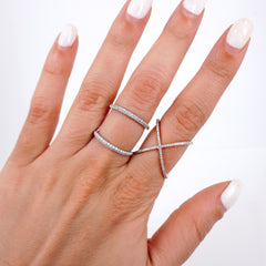 Micro pavé Diamond Double Row dome Band Ring - 18K  White Gold