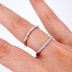 Micro pavé Diamond Double Row dome Band Ring - 18K  White Gold