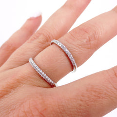 Micro pavé Diamond Double Row dome Band Ring - 18K  White Gold