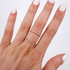 Micro pavé Diamond Double Band Ring - 18K  Yellow Gold