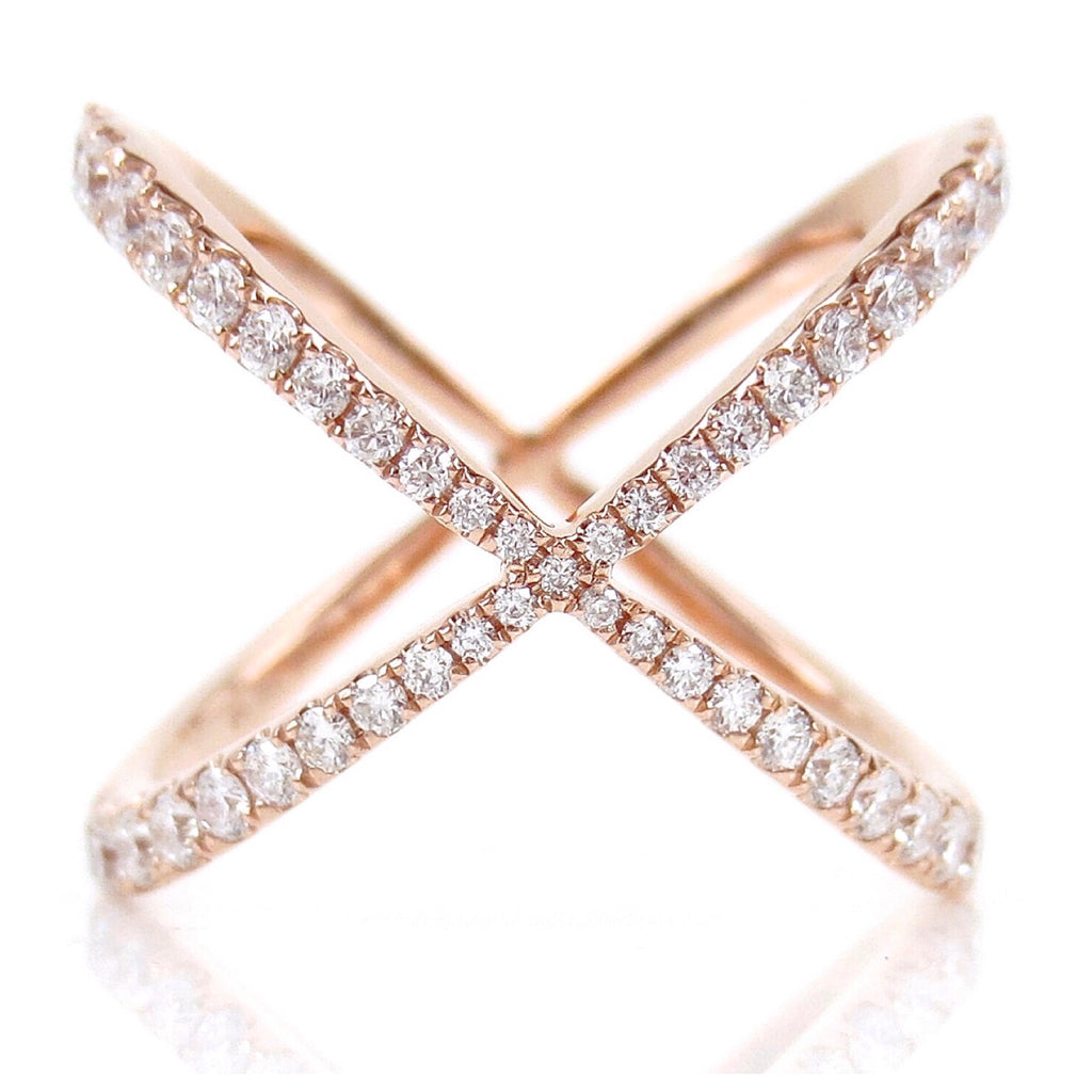Diamond Pave Criss cross X Ring in 18k Rose Gold Zina Tahiri Inc