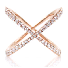Diamond Pave Criss-cross X Ring in 18k Rose Gold